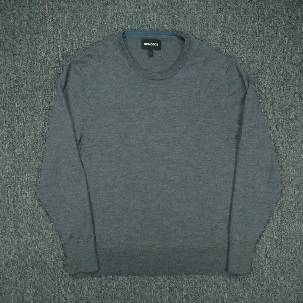 Bonobos Sweater Mens Large Gray Merino Wool Crew Neck Pullover Jumper